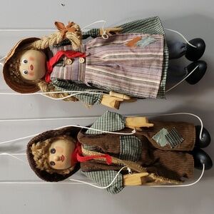Telon Vintage Set/2 Boy/Girl Wooden Painted Working Marionettes